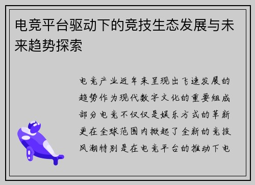 电竞平台驱动下的竞技生态发展与未来趋势探索